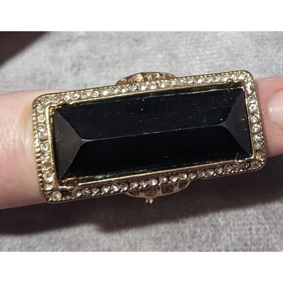 Art Deco Style Glam Black And Gold Stretch Statement Ring Size 6 3/4 - Picture 13 of 16
